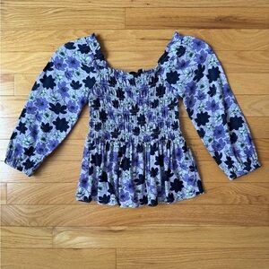 Vineyard Vines Floral Smocked Girls Top - Purple and Navy Size S